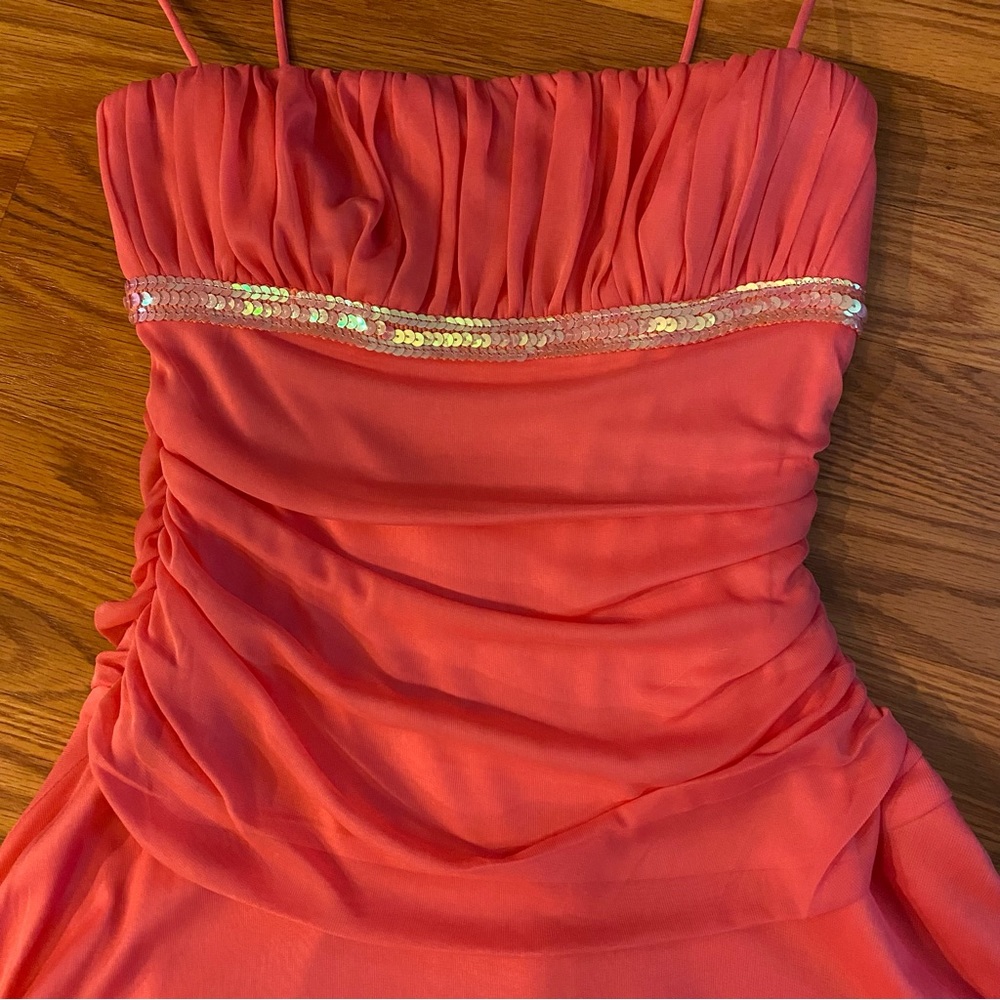 Vintage Y2K Fairy Dress Flutter Handkerchief Hem Sequin Ruched Pink Prom Beaded - Picture 4 of 14
